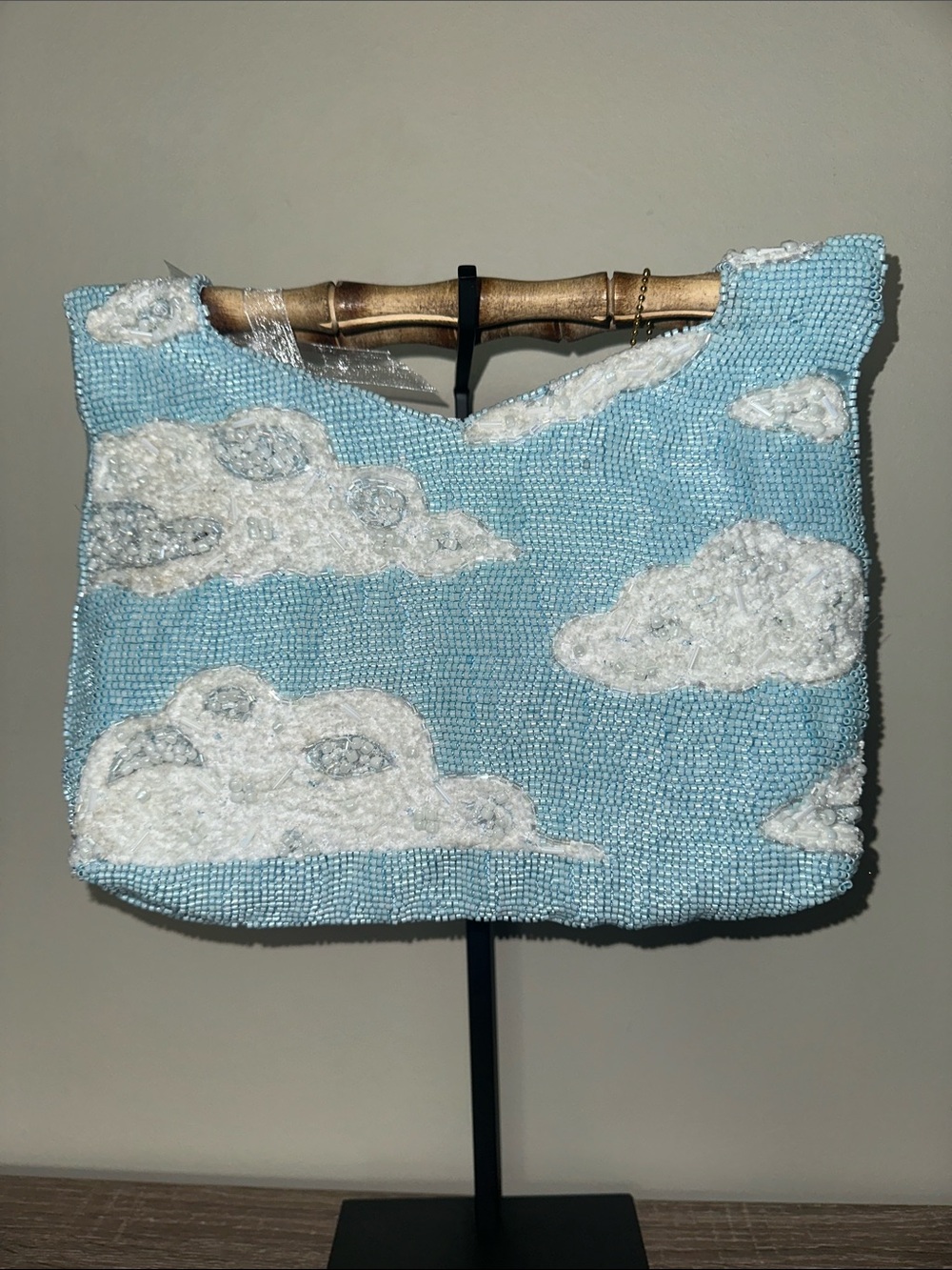 NWT Viral Beaded Blue Cloud Bamboo-Handle Bag - Picture 4 of 4